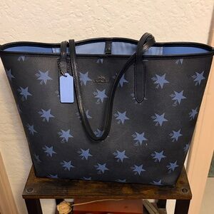 Coach Black Tote with Light Blue Star Print